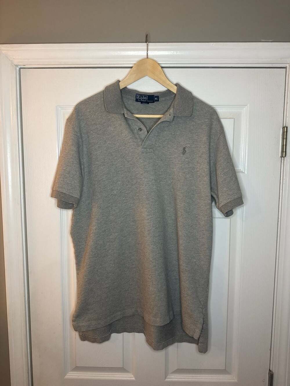 VTG Polo Ralph Lauren Gray Herringbone Pima Cotton Polo Shirt XL